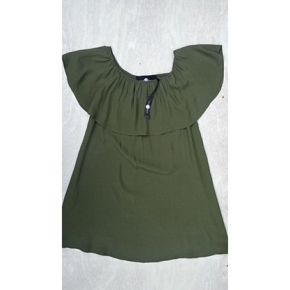 Nasty Gal After Party Vintage Green Off the Shoulder Mini Dress Size XS - Picture 4 of 9